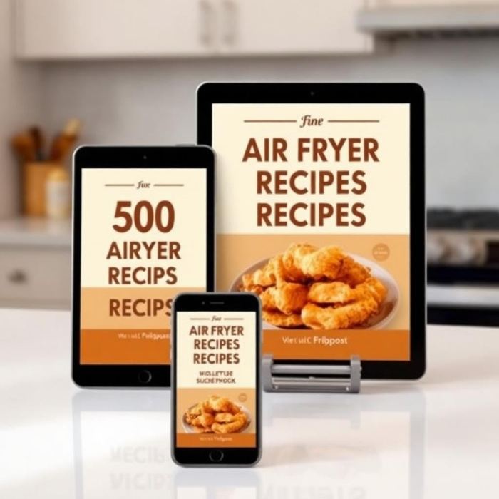 500 Air Fryer Recipes digital cookbook on tablet and phone
